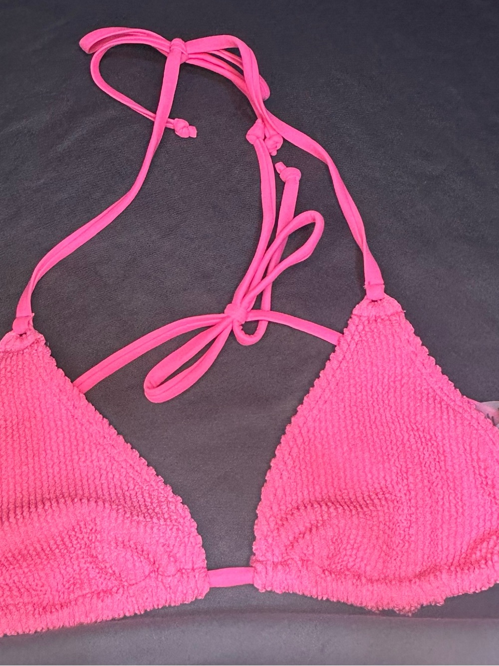 Good American NWT Always Fits Tiny Ties Textured Triangle Bikini Top Bright Pink